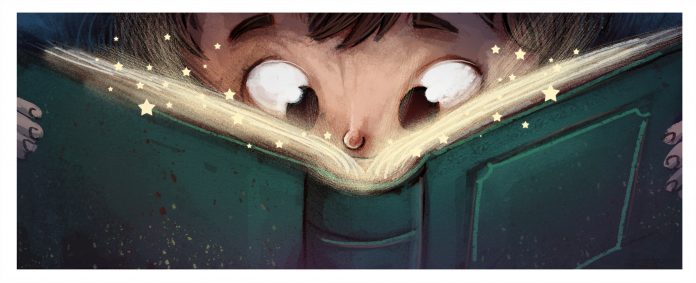 niño con libro de magia