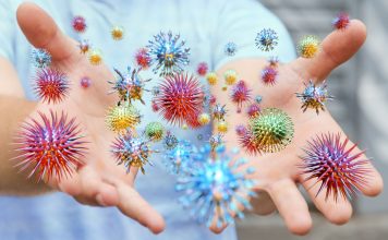 Close up on a sick man hand transmitting virus 3D rendering