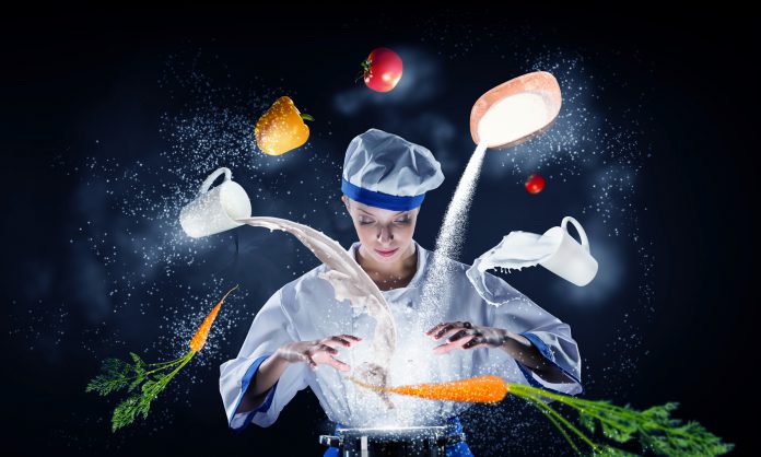 She is magician as cook . Mixed media