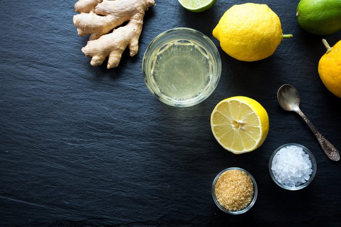 Natural isotonic drink lemonade with salt and ginger.