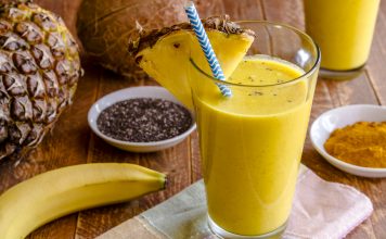 Pineapple, Banana, Coconut, Turmeric and Chia Seed Smoothies