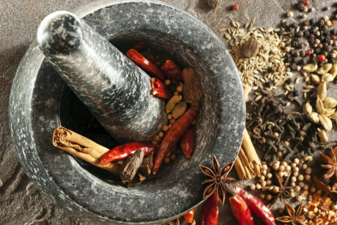 Spices with Mortar and Pestle