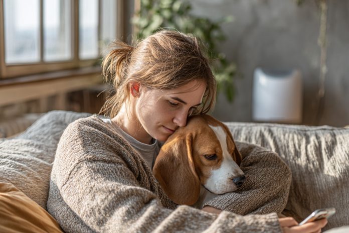 SV_MJ_woman_scrolling_phone_dog